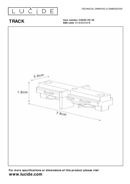 Lucide TRACK I-Verbinder - 1-Phasen Stromschiene / Schienensystem - Schwarz (Verlängerung) - technisch